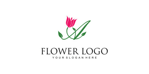Creative flower logo design with combination letter from A to Z|rose logo| premium vector