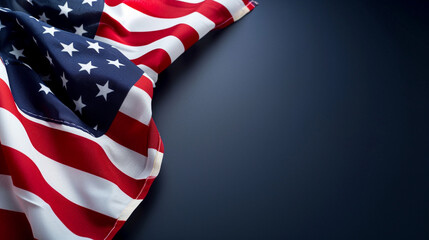 flat american flag frame on navy background with copy space. Generative AI - obrazy, fototapety, plakaty