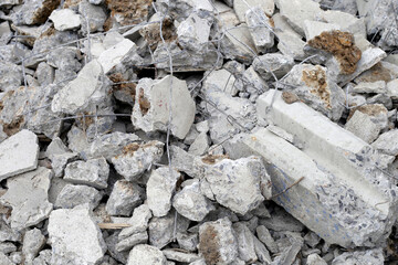 Broken concrete, Piles of rubble after house demolition