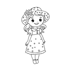 Girl cartoon,vector illustration isolated on white background,coloring book pages.