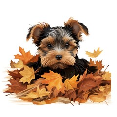 A dog in a pile of leaves
