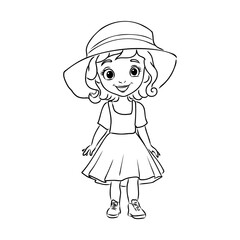 Girl cartoon,vector illustration isolated on white background,coloring book pages.