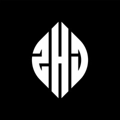 ZHJ circle letter logo design with circle and ellipse shape. ZHJ ellipse letters with typographic style. The three initials form a circle logo. ZHJ circle emblem abstract monogram letter mark vector.