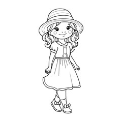 Girl cartoon,vector illustration isolated on white background,coloring book pages.