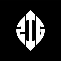 ZIG circle letter logo design with circle and ellipse shape. ZIG ellipse letters with typographic style. The three initials form a circle logo. ZIG circle emblem abstract monogram letter mark vector.