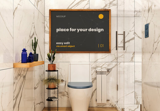 Bathroom Toilet Poster Frame Mockup 02
