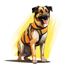 A dog wearing a vest