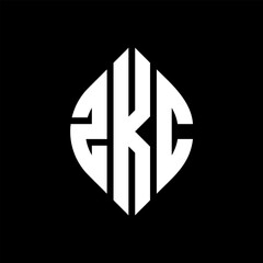 ZKC circle letter logo design with circle and ellipse shape. ZKC ellipse letters with typographic style. The three initials form a circle logo. ZKC circle emblem abstract monogram letter mark vector.
