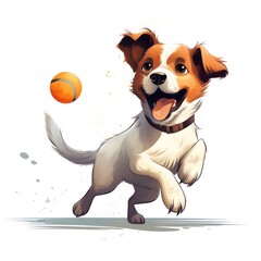 A dog playing with a tennis ball