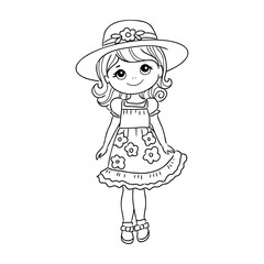 Girl cartoon,vector illustration isolated on white background,coloring book pages.