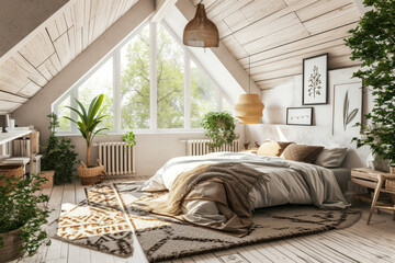 Bedroom interior decoration with Scandinavian-style, warm and cozy tone, Hygge vibe, Hygge tone and...