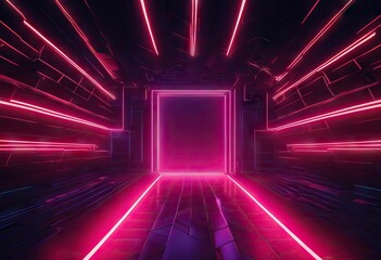 3d abstract neon background glowing rectangular frame in cyber space fantastic scene in virtual reality road between walls of blocks under the night sky stock photoFuturistic Technology Door City