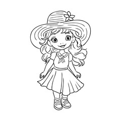 Girl cartoon,vector illustration isolated on white background,coloring book pages.