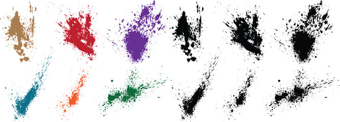 Set of horror purple, wheat, black, red, green, orange color blood grunge brush stroke box background