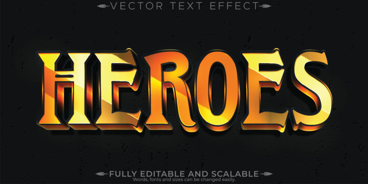 Heroes text effect, editable superhero and courageous customizable font style.