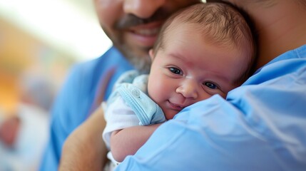 Joyful Father Holding Smiling Baby Close