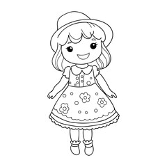 Girl cartoon,vector illustration isolated on white background,coloring book pages.