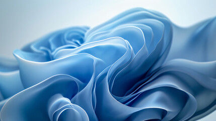 Blue abstract shape flows on a light background, wavy flow, background with wavy lines, smooth waves. Generative AI.