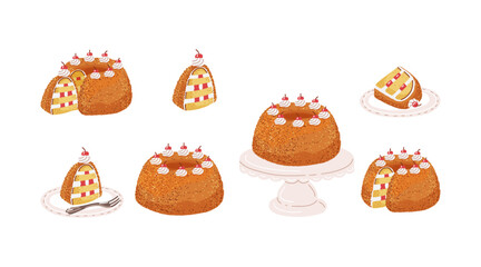 Frankfurter kranz crown sponge cake from germany.Vector illustration
