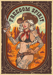Woman cowboy vintage flyer colorful