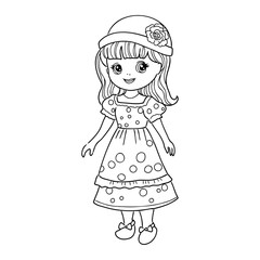 Girl cartoon,vector illustration isolated on white background,coloring book pages.