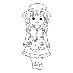 Girl cartoon,vector illustration isolated on white background,coloring book pages.