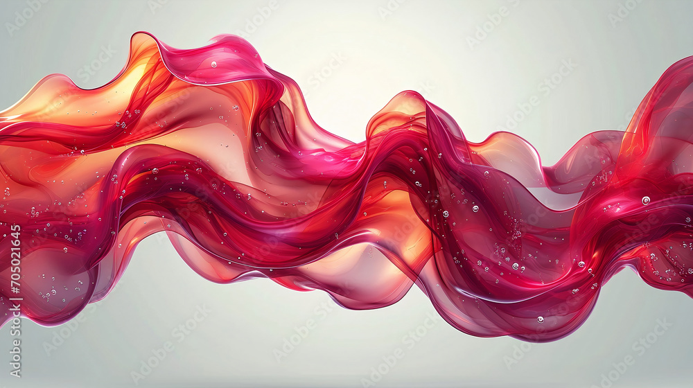 Poster red abstract shape flows on a light background, wavy flow, background with wavy lines, smooth waves.