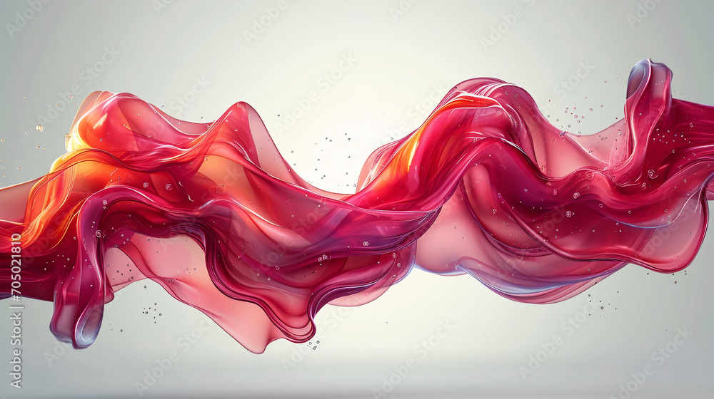 Poster red abstract shape flows on a light background, wavy flow, background with wavy lines, smooth waves.