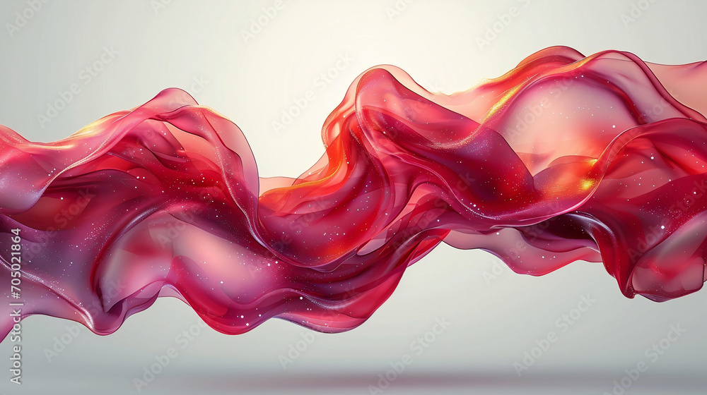 Poster red abstract shape flows on a light background, wavy flow, background with wavy lines, smooth waves.