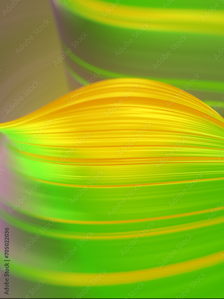 Poster Digital illustration of a twisted light green and yellow abstract shape. 3d rendering