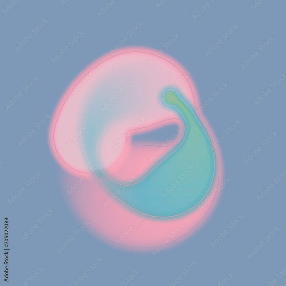 Poster 3d rendering illustration with an abstract organic object in blue and pink