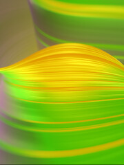 Digital illustration of a twisted light green and yellow abstract shape. 3d rendering