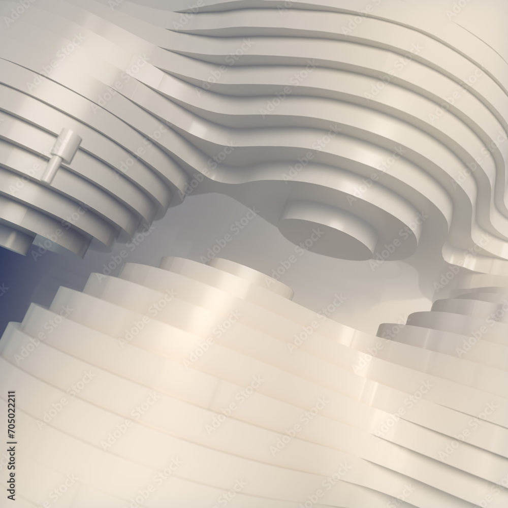 Poster White curved structure composed of many lines that create a visually complex pattern. 3d rendering digital illustration
