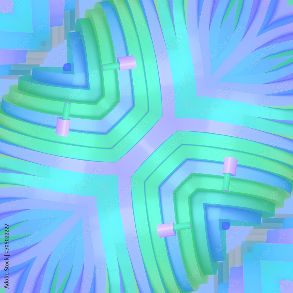 Poster Colorful abstract design reminiscent of a kaleidoscope pattern. 3d rendering digital illustration