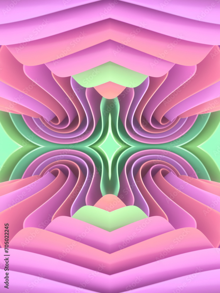Poster A colorful abstract design consisting of a series of swirling curved lines. 3d rendering digital illustration