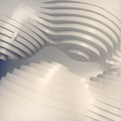 White curved structure composed of many lines that create a visually complex pattern. 3d rendering digital illustration