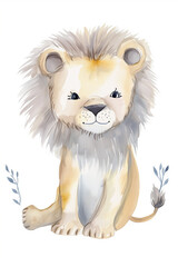 Arte de um leão fofo pintado em aquarela - Ilustração para cartaz infantil 