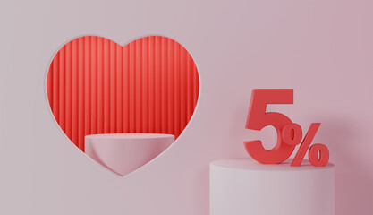 Fototapeta na wymiar Valentines Day 5 Percent Off Discount on Pink Color Background
