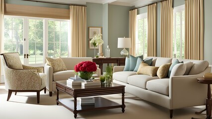 a sophisticated sitting area by incorporating classic design elements.
