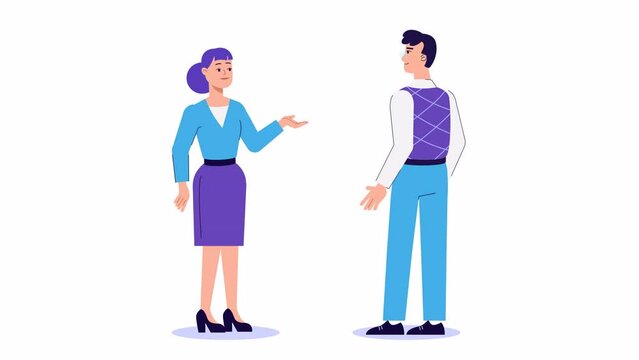 Female character talking to man. Lip syncing Facial Animation for narration. people communicate. Business woman animated footage 2d cartoon style. talking mouth, lips expressions, articulation