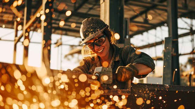  metalworker uses a grinder on a piece of iron. generated by ai - Powered by Adobe