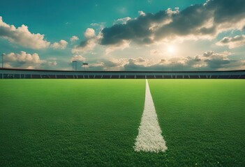 Football green field with cloud blue sky background Landscape outdoor sport stock photoGrass Sky Sports Field Backgrounds