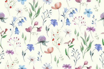 Seamless watercolor floral pattern. Hand drawn  illustration isolated on pastel background.