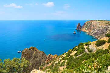 Panoramic view of Fiolent cape and Black sea coast near Sevastopol, Crimea
