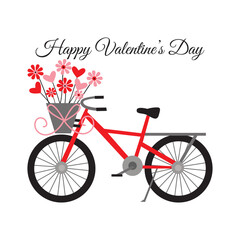 Happy valentine's day card with bicycle, flowers, hearts shape design