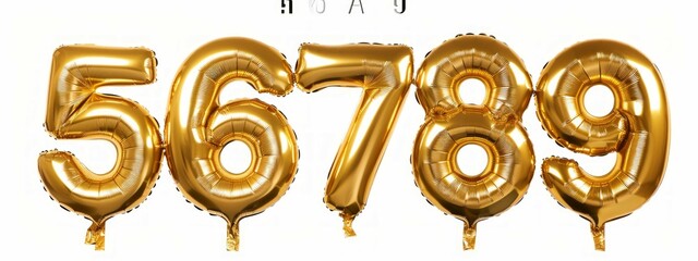 Set of golden balloon numbers set, isolated on white background.
