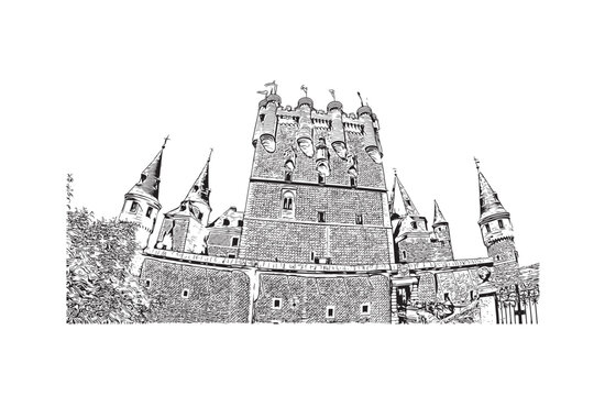 black and white castle architecture drawing clip art preview