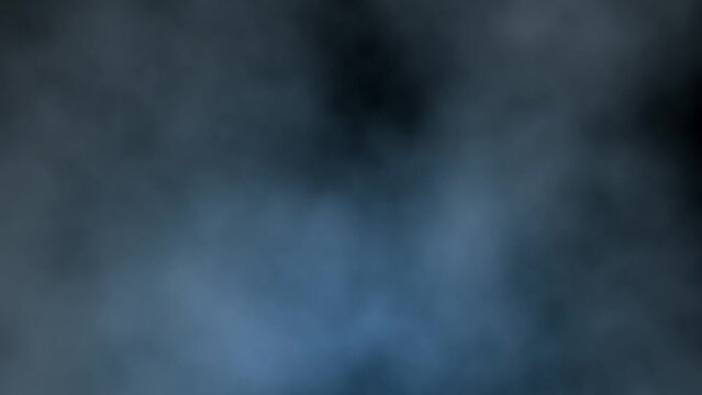 Animation blue smoke, vapor, cloud on black background seamless loop . Smoke, Cloud of fire smoke from bottom background. Light green fog, cloud, black background, 4k ice smoke cloud. Floating fog