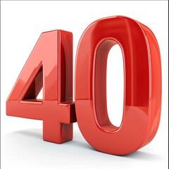 3D red 40 number on white background, ai technology