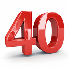 3D red 40 number on white background, ai technology